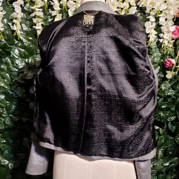 BIBA Women's Leather Jacket Zipper Light Taupe/Gray Size Medium Lining Black - Picture 4 of 6